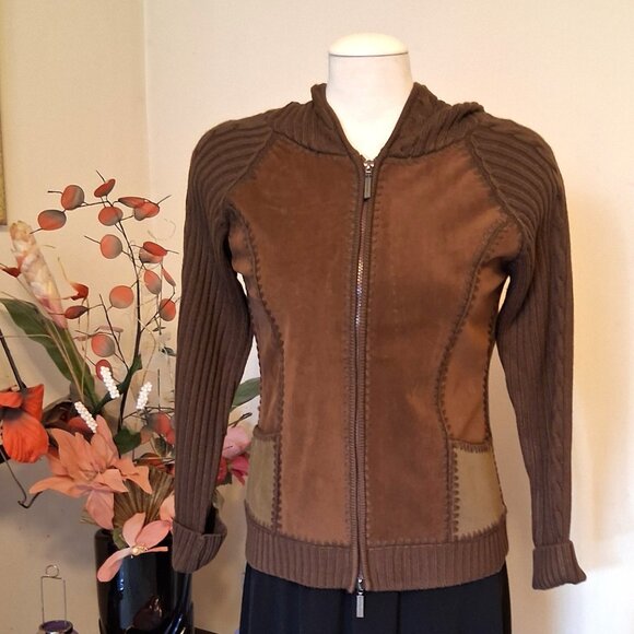 NWT Women's Brown Zip-Up Hooded Cardigan Knitwear Sweater 6 S - Picture 5 of 6